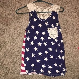 Stars and strips with floral lace tank top